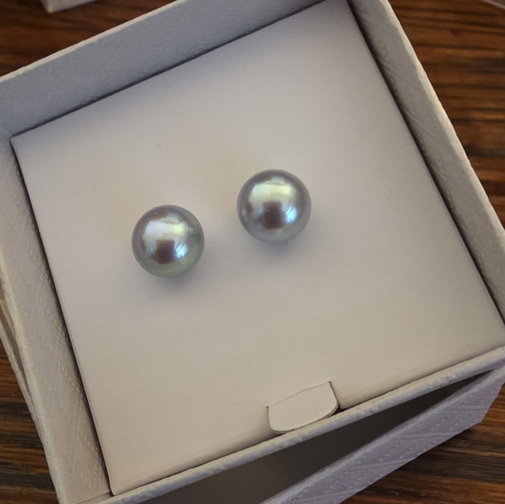 Honora Silvery Blue Pearl Earrings - New In Box